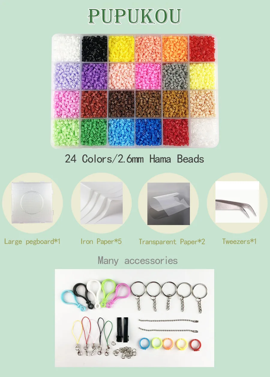 24 colors Мини 2,6 Хама бусины 24/48/72 Цвета PUPUKOU бусины инструмент и Pegboard развивающая игрушка предохранитель бисера головоломки 3D для детей - Цвет: 24 colors