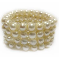 8 inches 4 rows 8 9mm natural white freshwater memory cord women pearl bracelet