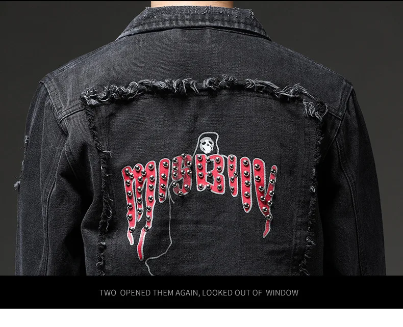 2 цвета Harajuku Винтаж Ruched с бахромой Черный Синий Заклепки череп джинсовая куртка