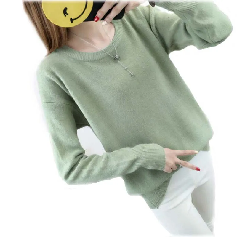 Autumn Winter Fashion Women's Sweater and Pullover Knit Long Sleeve Round Neck Elastic Women Thick Warm Loose Tops Solid Color | Женская
