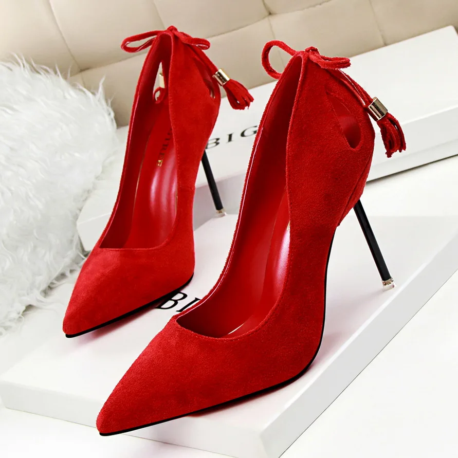 Мода тенденция 2016 женщин на высоких каблуках кисточкой насос дамы в шотландские