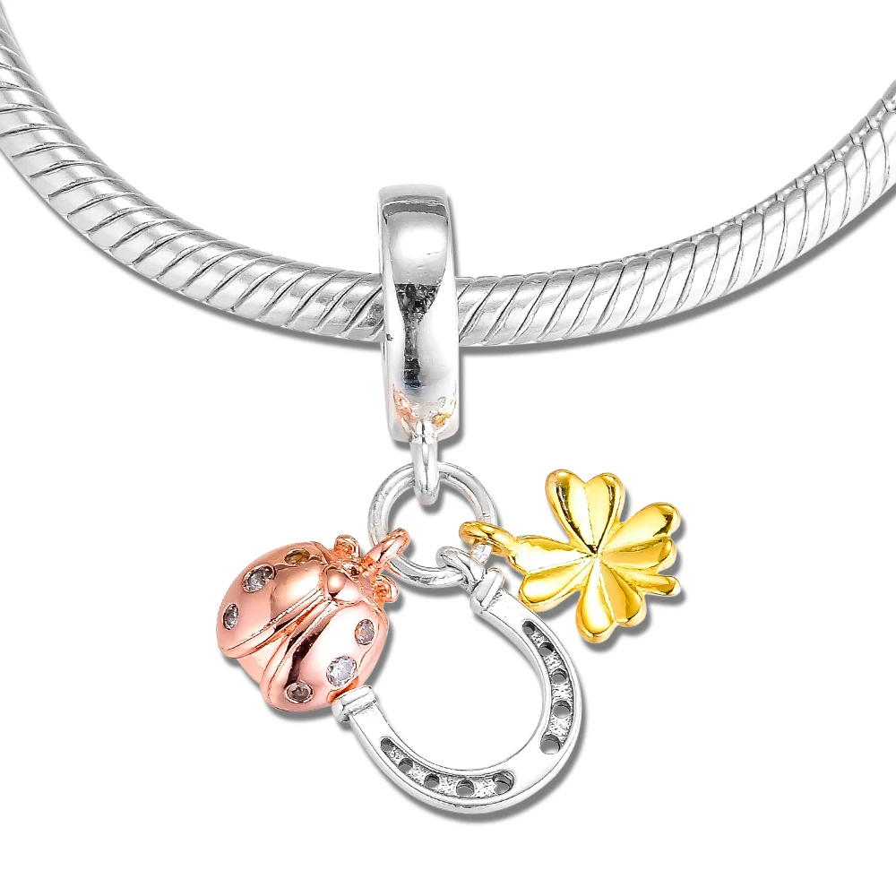 CKK подкова клевер и Божья коровка амулеты 925 Оригинальный Fit Pandora Браслеты