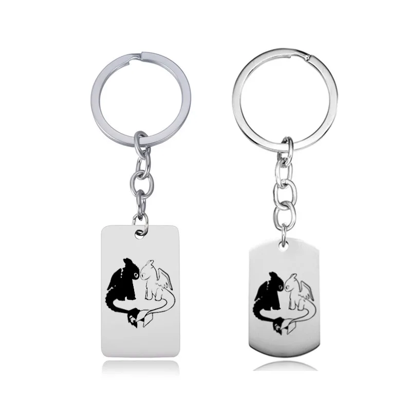 set stainless keycha 2 шт./компл. 4,5 см Беззубик брелок Скрытая мир металла белый Ночная фурия кулон брелок для ключей, футболка с изображением героев мультфильма «Как приручить дракона 3 игрушка - Цвет: set stainless keycha