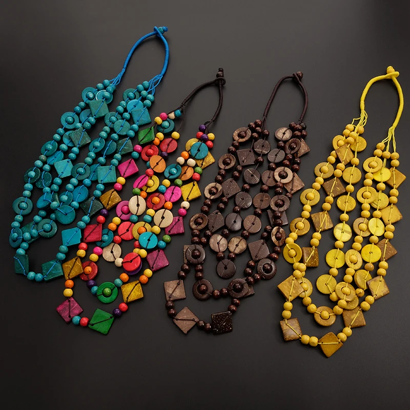 BeUrSelf богемные деревянные ожерелья Многослойные колье Femme ручной работы длинное массивное веревочное кокосовое ожерелье