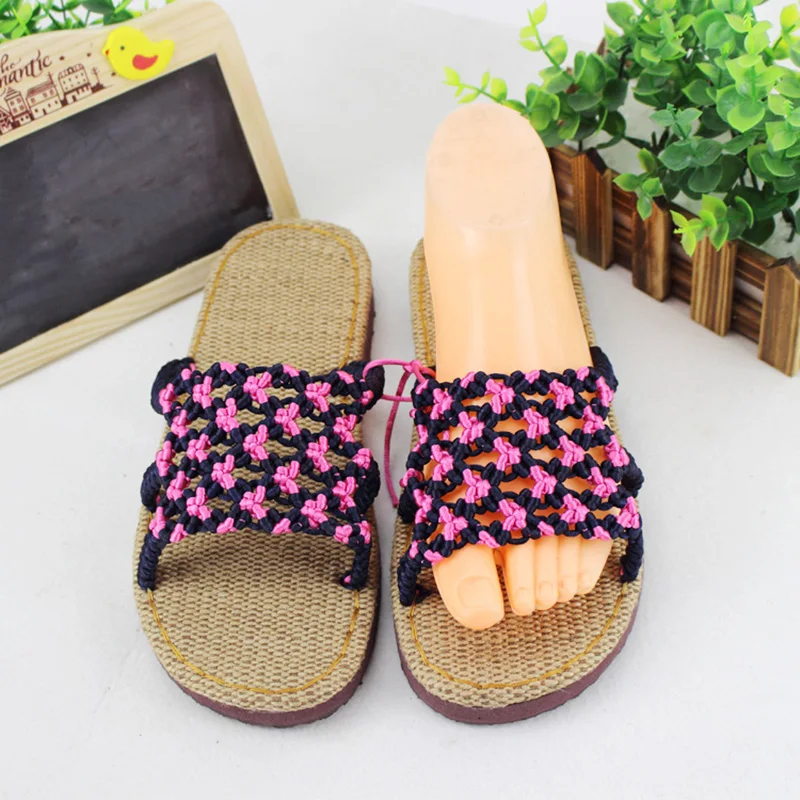 Новое поступление женские летние тканые льняные пляжные сандалии ручной работы