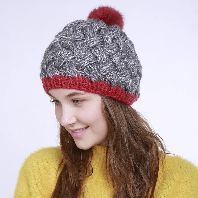 

Girls Knitted Hat Women Beanies Pompom Hats Lady Winter Warm Cashmere Caps Pompom Skullies Wool Knitted Cap Adjustable B-8446