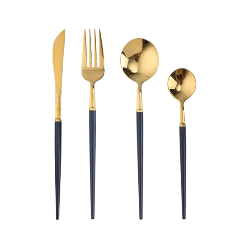 4PC Gold Travel Portable Tableware Cutlery Set 304 Stainless Steel Cheap Black Flatware Food Service Dinnerware Dinner | Дом и сад