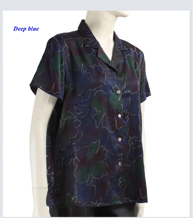 New arrival pure gambiered Guangdong silk lady print shirt,100% silk turn-down collar short-sleeve shirt women,silk blouse