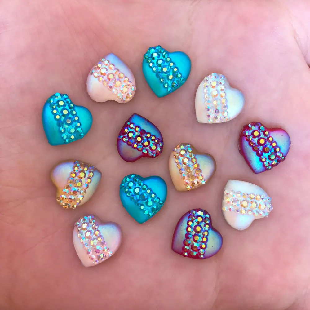 40pcs 12mm Resin Heart Cat's Eye Flatback Rhinestone Wedding Buttons DIY Crafts R42A | Дом и сад