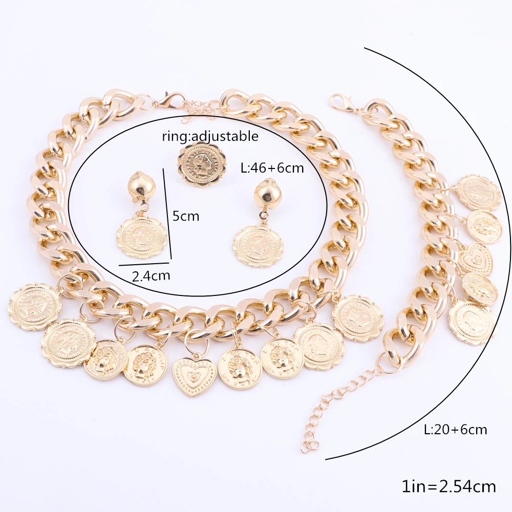 Свадебный комплект ювелирных изделий для невесты Дубайский Золотой цвет