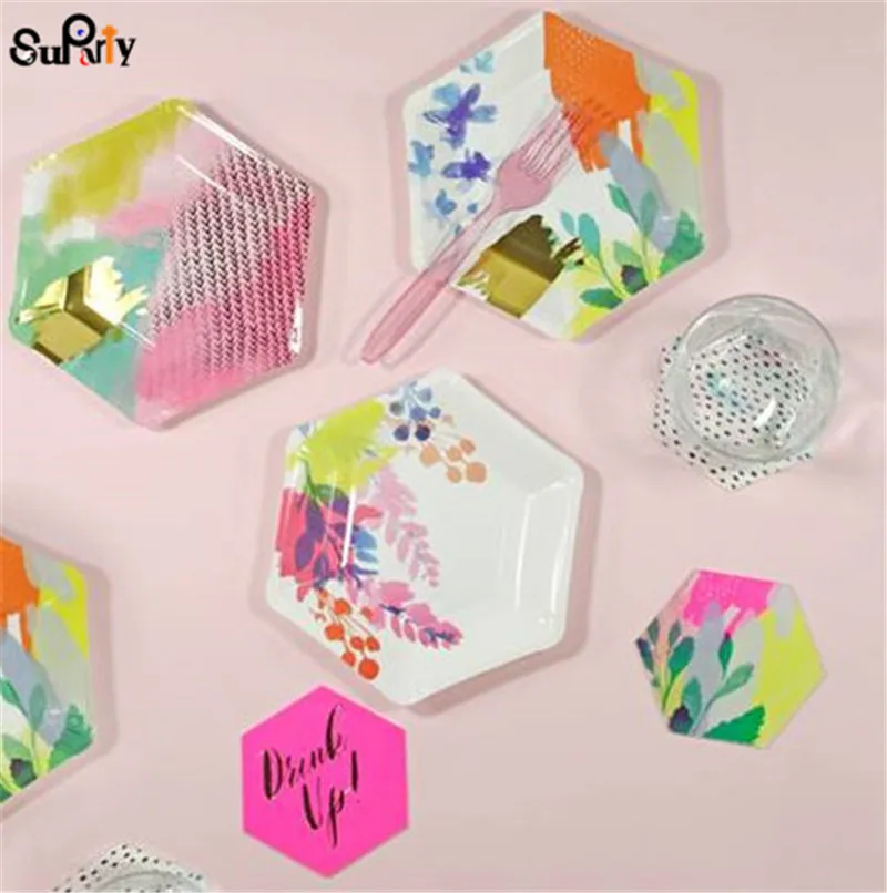 120pcs Flower Paper Plates Anniversary Tableware Party Supplies for Birthday Wedding Engagement Bridal Baby Shower oh | Дом и сад