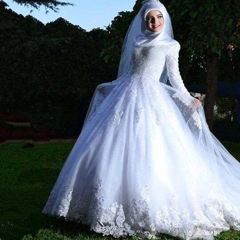 KSD693 Длинным рукавом мусульманское хиджаб свадебное платье узелок вернуться