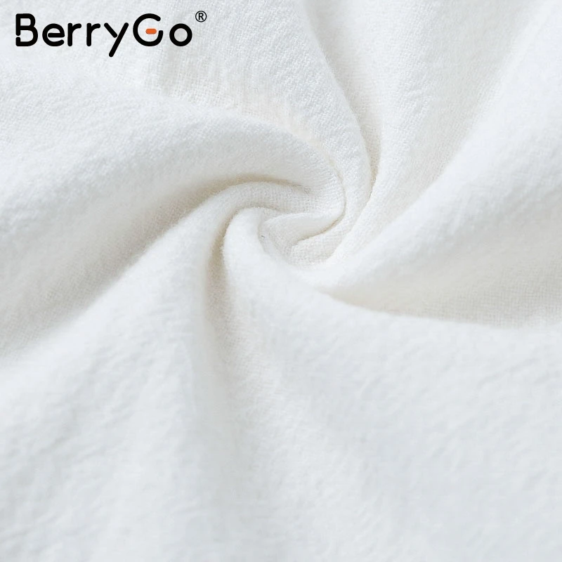 BerryGo Элегантный kороткие кружевные хлопчатобумажные платья фонарь рукавом A-Line зимнее платье Осень шикарное белое платье