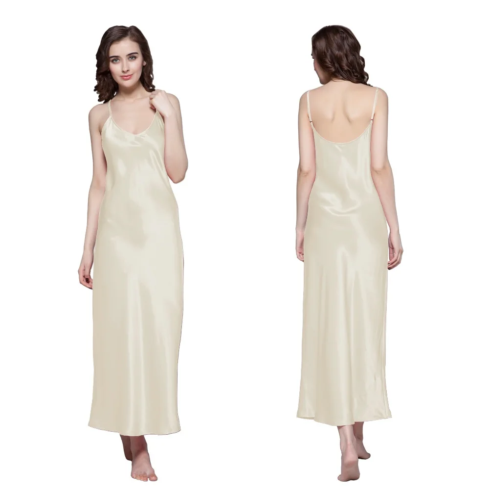 Beige Lilysilk Женщин шелковой сексуальное ночной рубашке шелковицы глубоко совок назад 22 momme женская домашняя одежда платья летнее женское бельё для сна ночная сорочка бретельках - Цвет: Beige