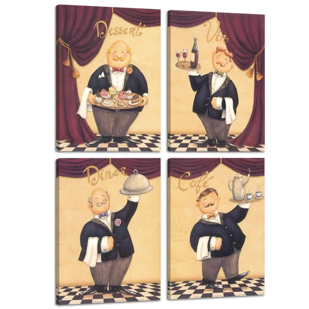 Винтаж счастливый французский шеф повар Кухня Декор холст стены искусства