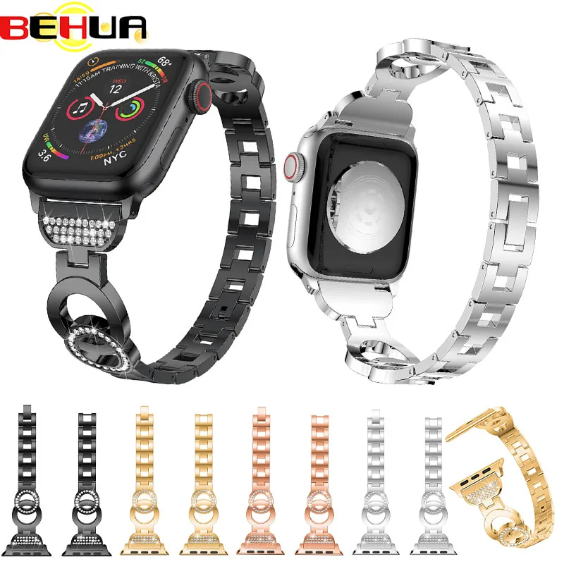 Blinglin женские бриллиантовые часы для apple watch 38 мм 42 40 44 ремешок из нержавеющей стали