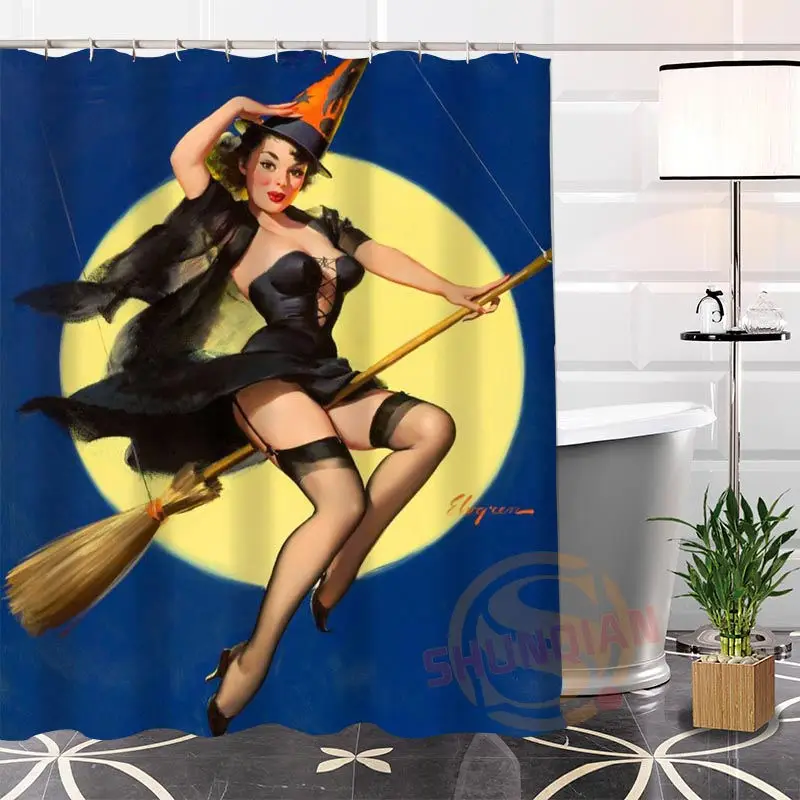 Эко-дружественный индивидуальный Уникальный pin up Девушка Современная душевая занавеска ванная комната водонепроницаемый для себя H0220-54 - Цвет: Темный хаки
