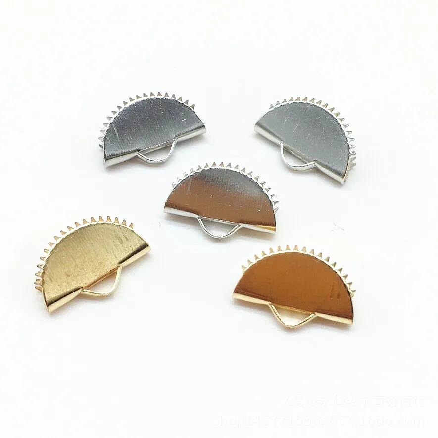 1000 PCS 15mm*10mm Metal Iron Half Round Cove Clasps Cord End Caps String Ribbon Leather Clip Foldover Jewelry Connectors Crimp | Украшения