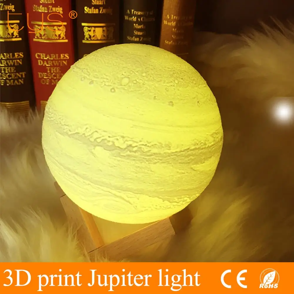 3D свет печати Юпитер лампы Красочный Луна земля Перезаряжаемые изменить