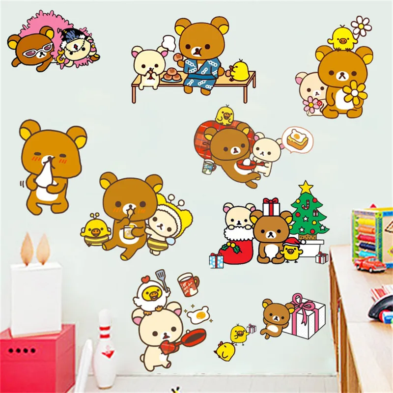 Rilakkuma Расслабленный медведь мультфильм наклейки на стену спальня детская