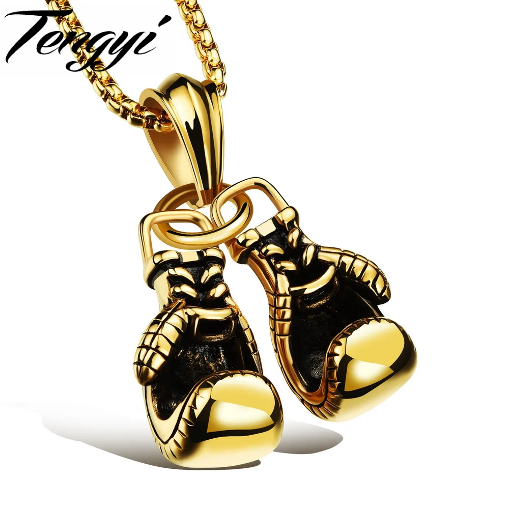 TENGYI Gold/Black/Silver Color Boxing Glove Necklace Fashion 316L Stainless Steel Link Chain Jewelry Accessories DX1095 | Украшения и