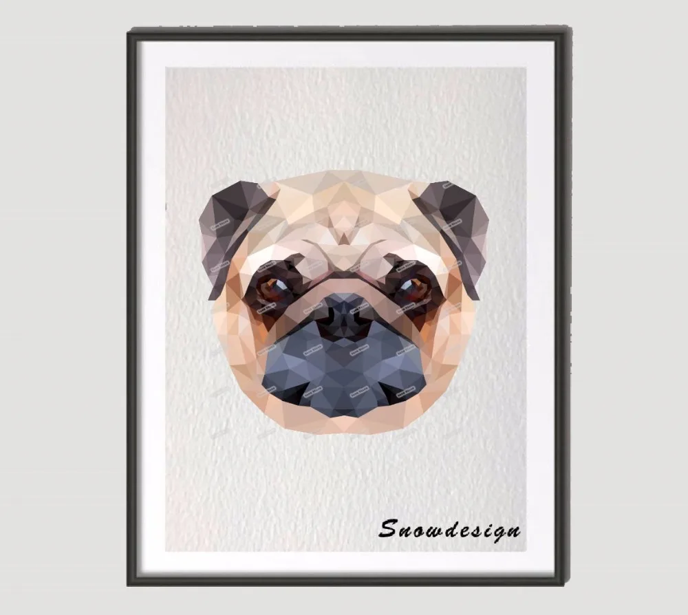 Низкий Поли современный геометрический английский бык Холст Картина собака