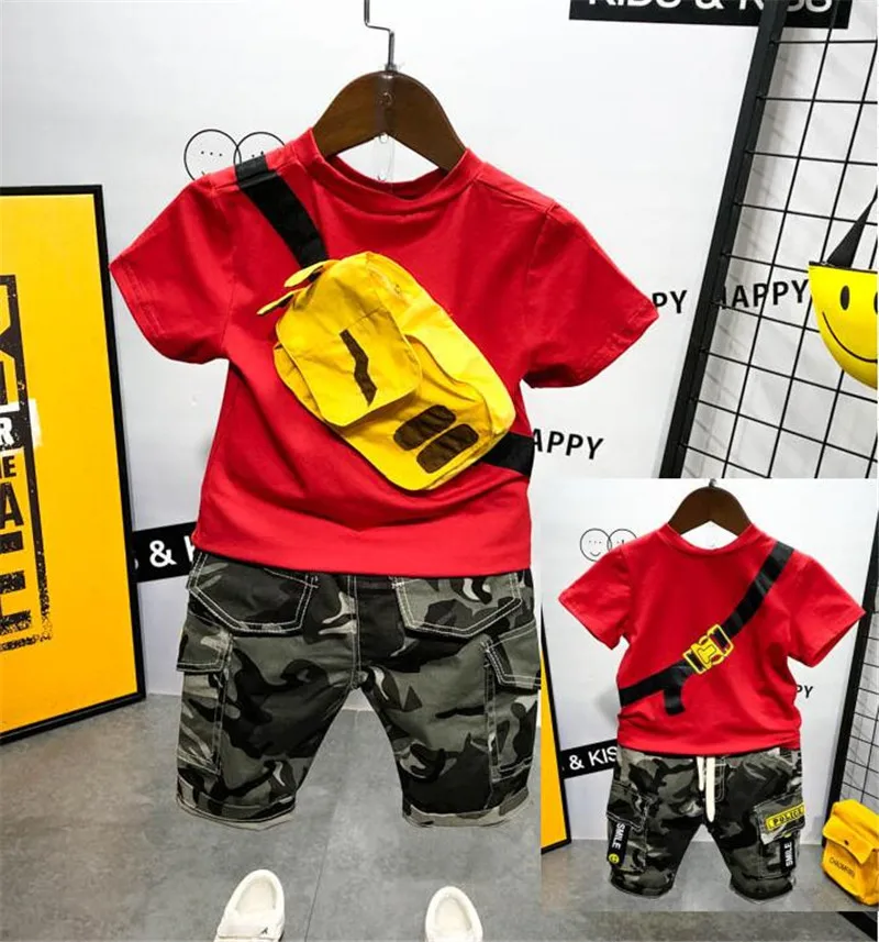 

Детская одежда 2019, комплект из 2 предметов, футболка + брюки Camuflaje, модный детский летний костюм для мальчиков, осенний хлопковый спортивный к...