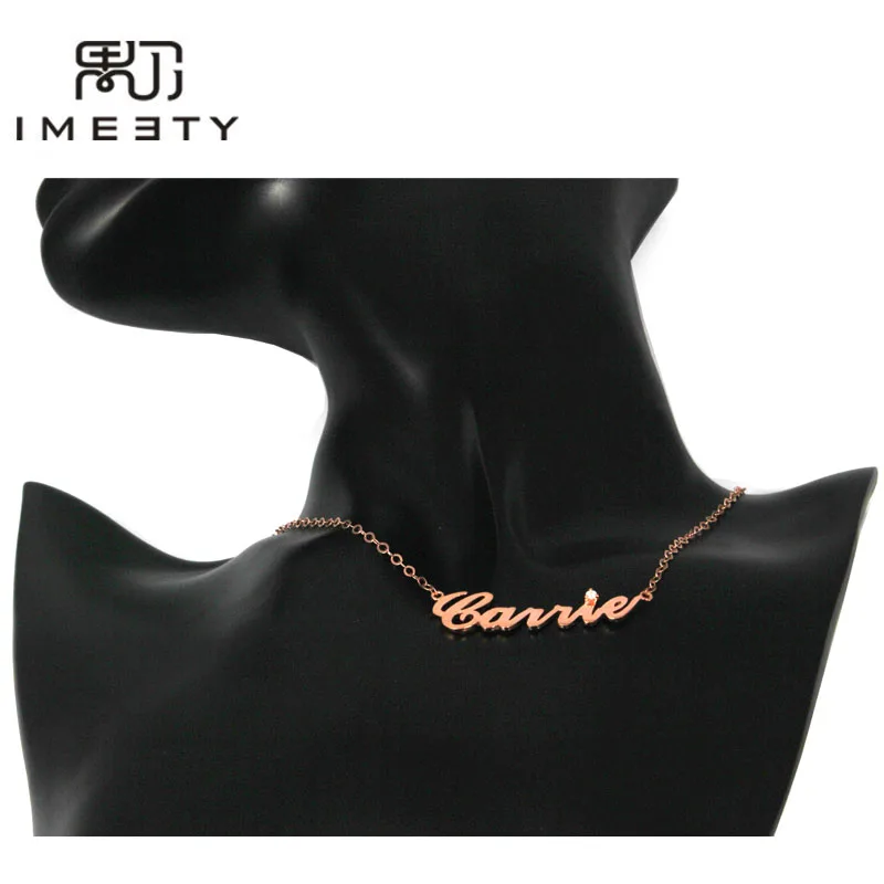 IMEETY personalized carrie name necklace my with stone zircon handmade cursive nameplate necklaces christmas gift | Украшения и