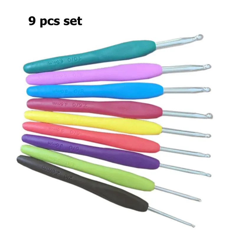 9 pcs set 9 шт. смешанные металлические TPR алюминиевые спицы для вязания крючком hooktextile набор для ткацких лент DIY инструмент для вязания - Цвет: 9 pcs set