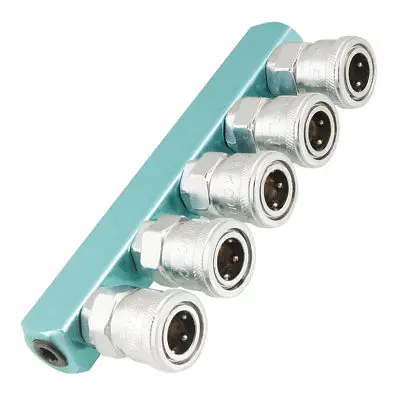 

Silver Tone Sky Blue Piping Fitting 5 Way Air Hose Multi Pass Quick Coupler