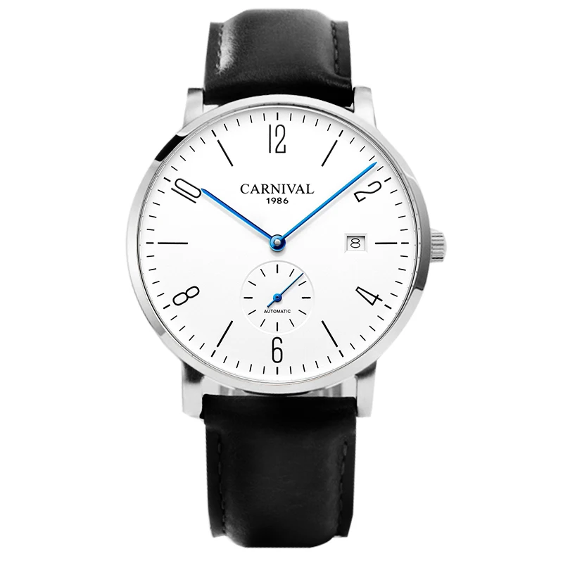 

2018 Ultra thin Automatic Watch Men Luxury Brand CARNIVAL Mechanical Watch Waterproof Calendar Sapphire Leather Band Watches Men