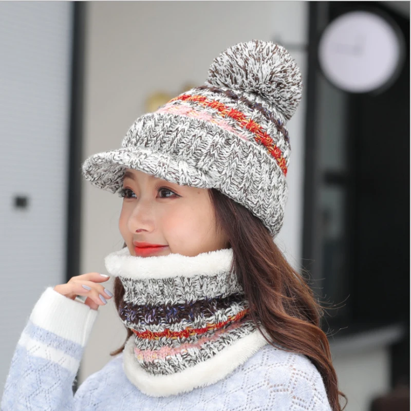 Женские шапки-бини Skullies вязаная шапка с шарфом Мужская теплая шерстяная толстые