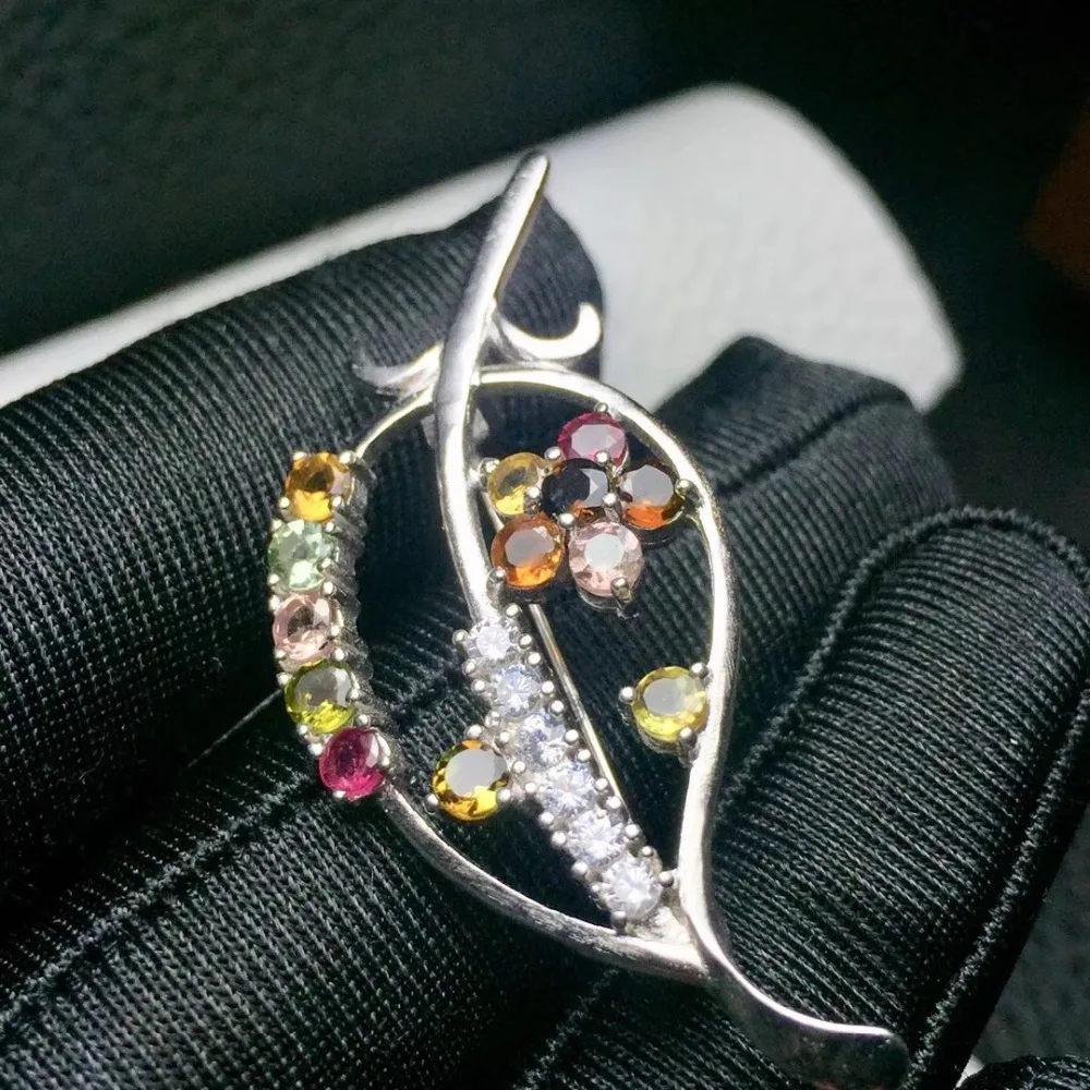 Tourmaline brooch Free shipping Natural real 925 sterling silver | Украшения и аксессуары