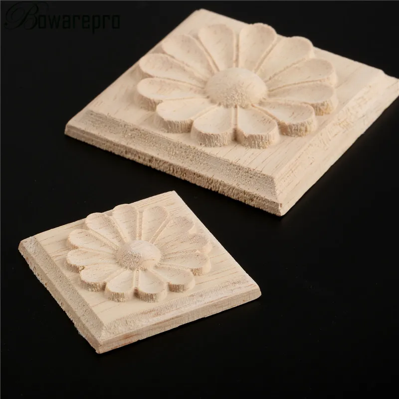 

bowarepro 10/12CM Carving Natural Wood Appliques For Furniture Cabinet Unpainted Wooden Mouldings Decal Decorative Figurines 1PC