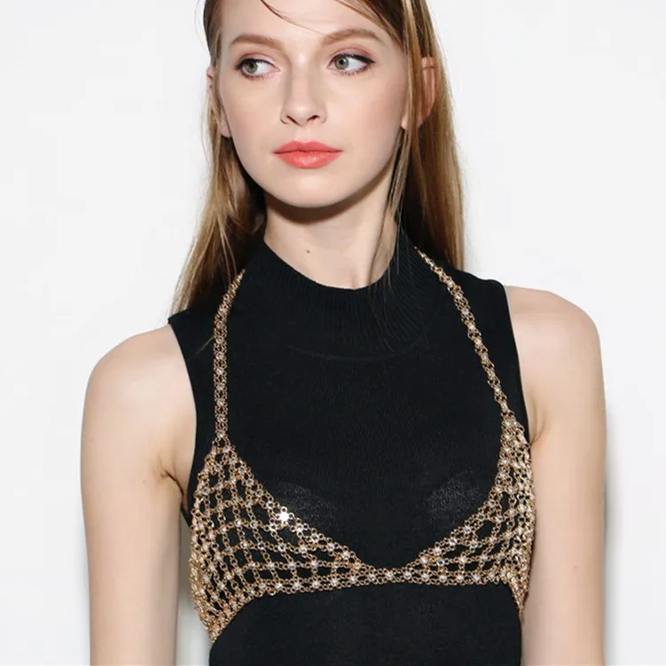 Женский яркий бюстгальтер в стиле бохо золотистого/серебристого цвета