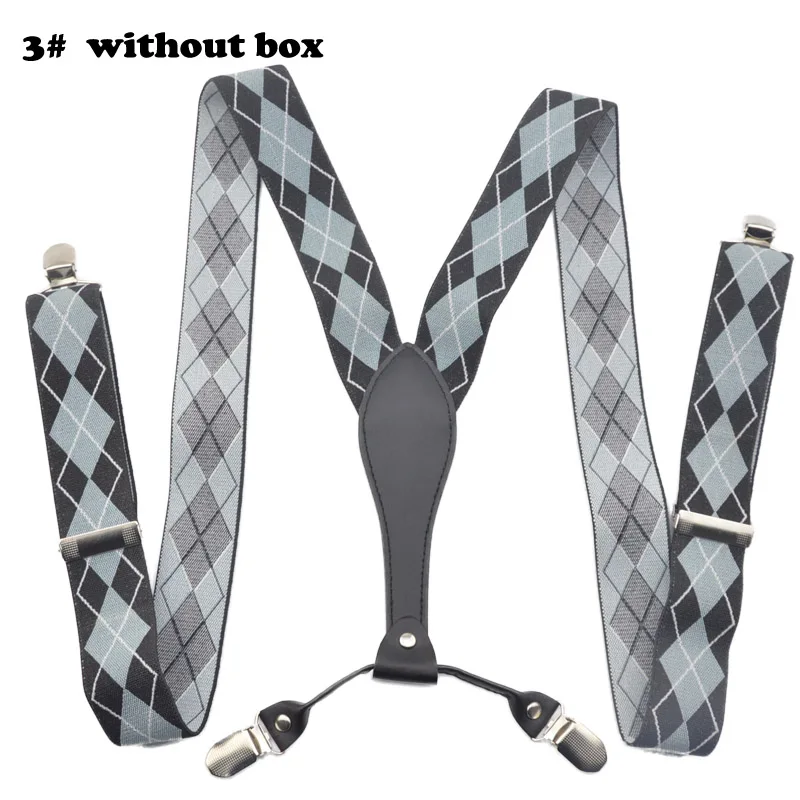 3 without box Мужские 3,5 см ширина регулируемые четыре клип на Y-Back твердые черные эластичные подтяжки для отца/дедушки 110 см - Цвет: 3 without box