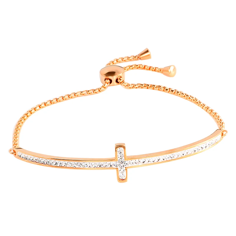 Trendy Gold Color Charming Chain Bangle Bracelet for Woman Man Metal Cross CZ Charming Wristband Luxury Brand Jewellery Gift