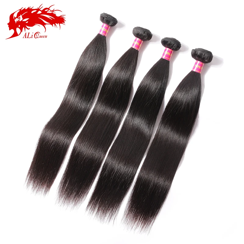 Ali queen hair Products 4 шт. в партии натуральный цвет "~ 30" бразильские Виргинские Необработанные прямые человеческие волосы плетение пучков