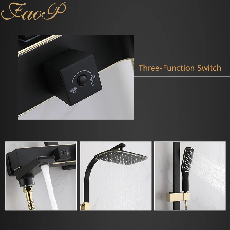 Смеситель для душа FAOP черный смеситель ванной комнаты набор с водопадом