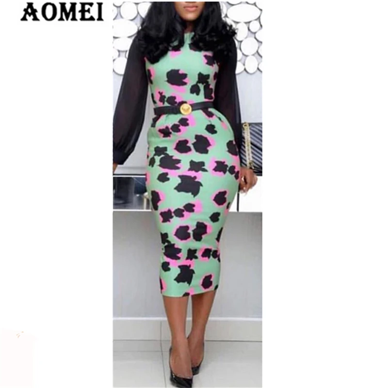 Women Bodycon Dress Slim Sexy Tight Package Hip Patchwork Chiffon Sleeves Clothes Robes Femme Fashion 2019 Spring New Arrival | Женская