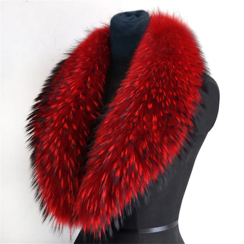 

Natural Color Raccoon Real Fur Collar Scarf Genuine Big Size Scarves Warp Shawl Neck Warmer Stole Muffler With Clip Loops