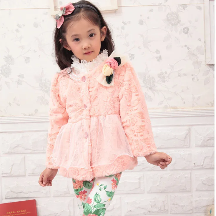 (90-120cm) 4pcs/lot Autumn Winter fur Coat Children Outerwear Kids bow-tie Jackets warm Clothing Wear | Мать и ребенок