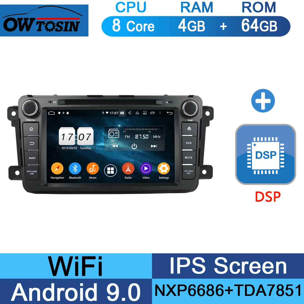 64G DSP " ips Восьмиядерный 4 Гб ОЗУ+ 64 Гб ПЗУ Android 9,0 Автомобильный DVD Радио gps Navi для Mazda CX-9 CX9 CX 9 2012 2013 DSP CarPlay Parrot BT - Цвет: 64G DSP