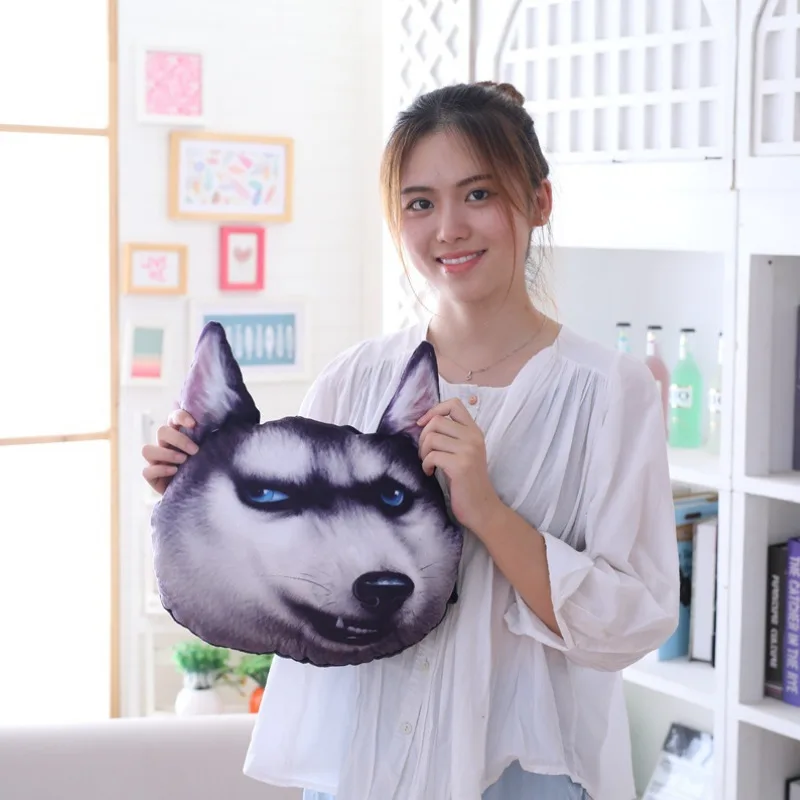 Мягкая плюшевая подушка с большими глазами медведем кошкой собачкой Хаски Акита