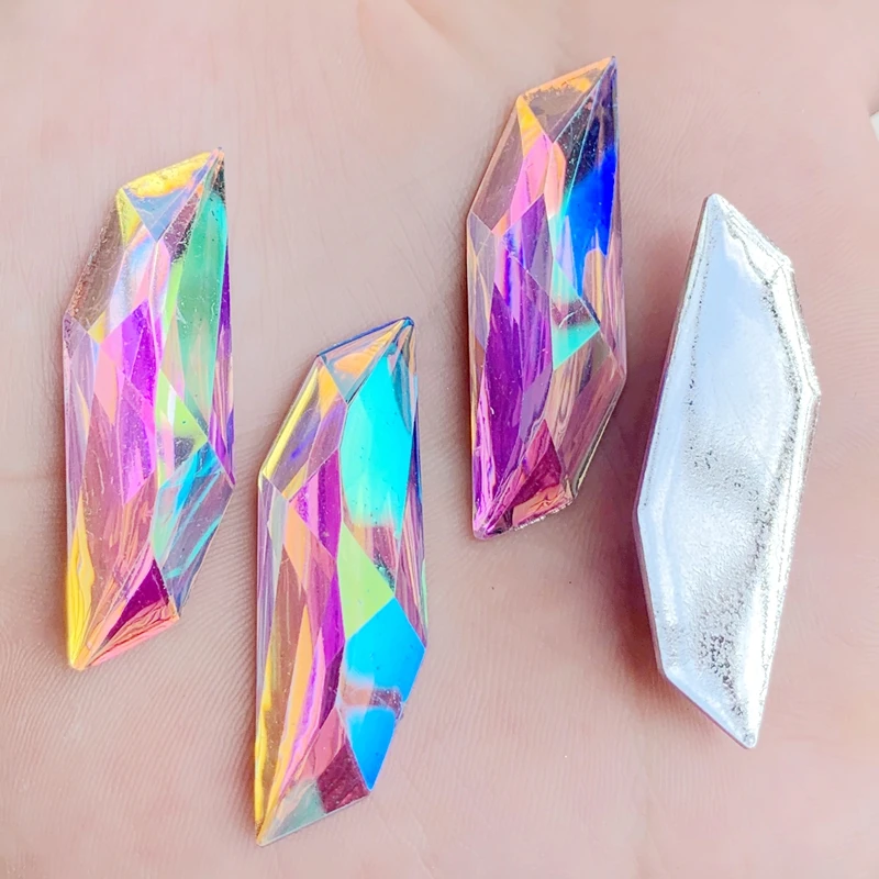Bling 8pcs 14*45mm Crystal AB S-shape&Leaves Resin Rhinestone Applique Flatback Face Strass Non Sewing Stones for Crafts | Дом и сад