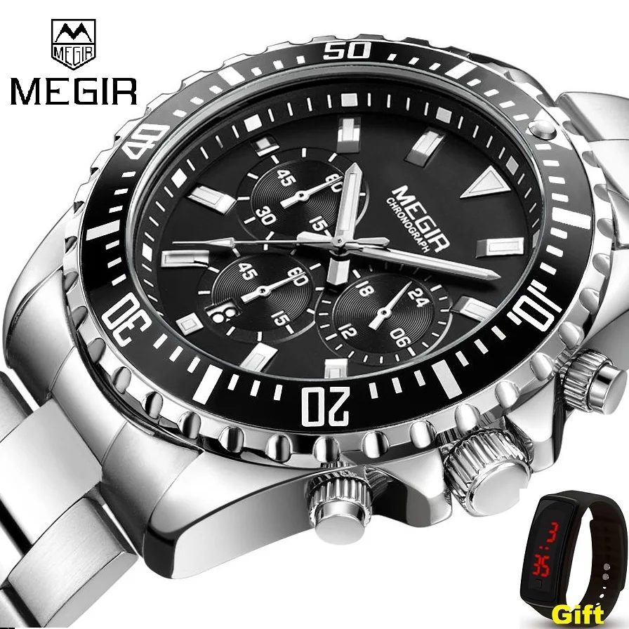 MEGIR Мужские кварцевые спортивные часы Relogio Masculino хронограф военные армейские для