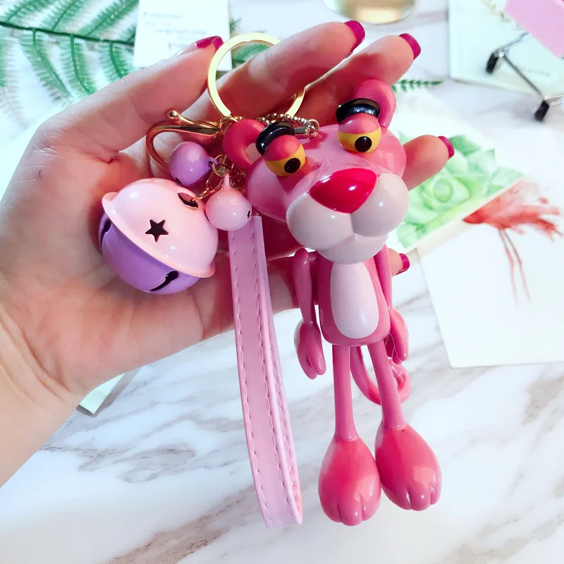 Милый аниме мультфильм розовый леопард колокольчик брелок для ключей мех кролика мяч пушистый брелок для женщин держатель Шарм сумка кошелек ключи цепи - Цвет: 08