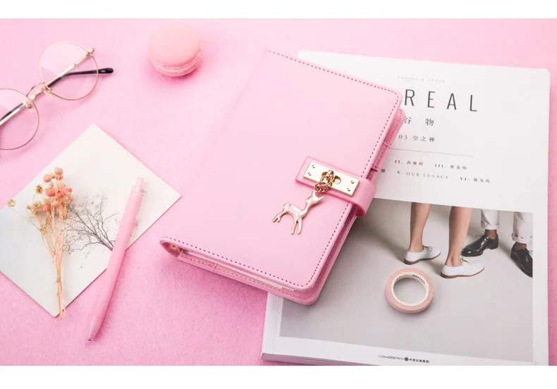 Pink Blue A6 Planner Leather Notebook Diary Journal Book Notepad Student Planner School Office Supply