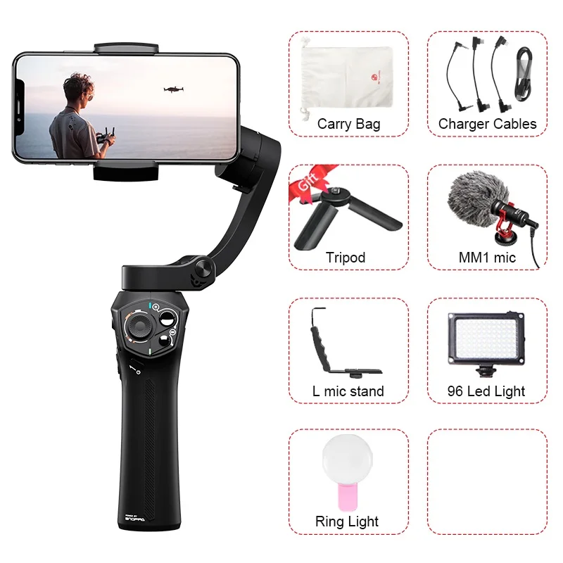Snoppa Atom 3 оси ручной карданный складной карманный стабилизатор для iPhone X huawei p30 Gopro hero 7 PK Джи Осмо мобильный 2 - Цвет: w micro L LED