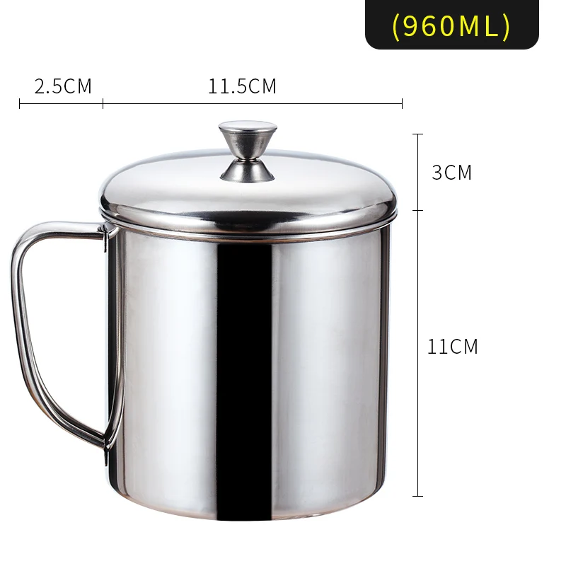 960ml 304 кофейная кружка из нержавеющей стали с ручкой с крышкой, портативная кружка для путешествий и кемпинга, питьевая пиво, кофе, чай, кружка с ручкой для молока - Цвет: 960ml
